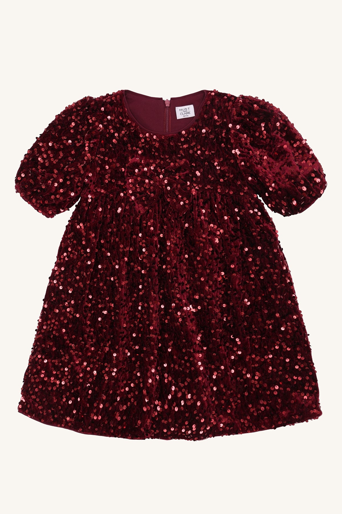 ❤️ Hust & Claire – Rode feestjurk met pailletten en strik ✨